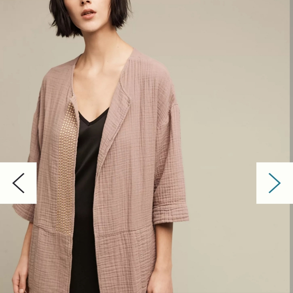 Saturday Sunday robe cardigan xs s beige gold grommets pockets comfy dinner